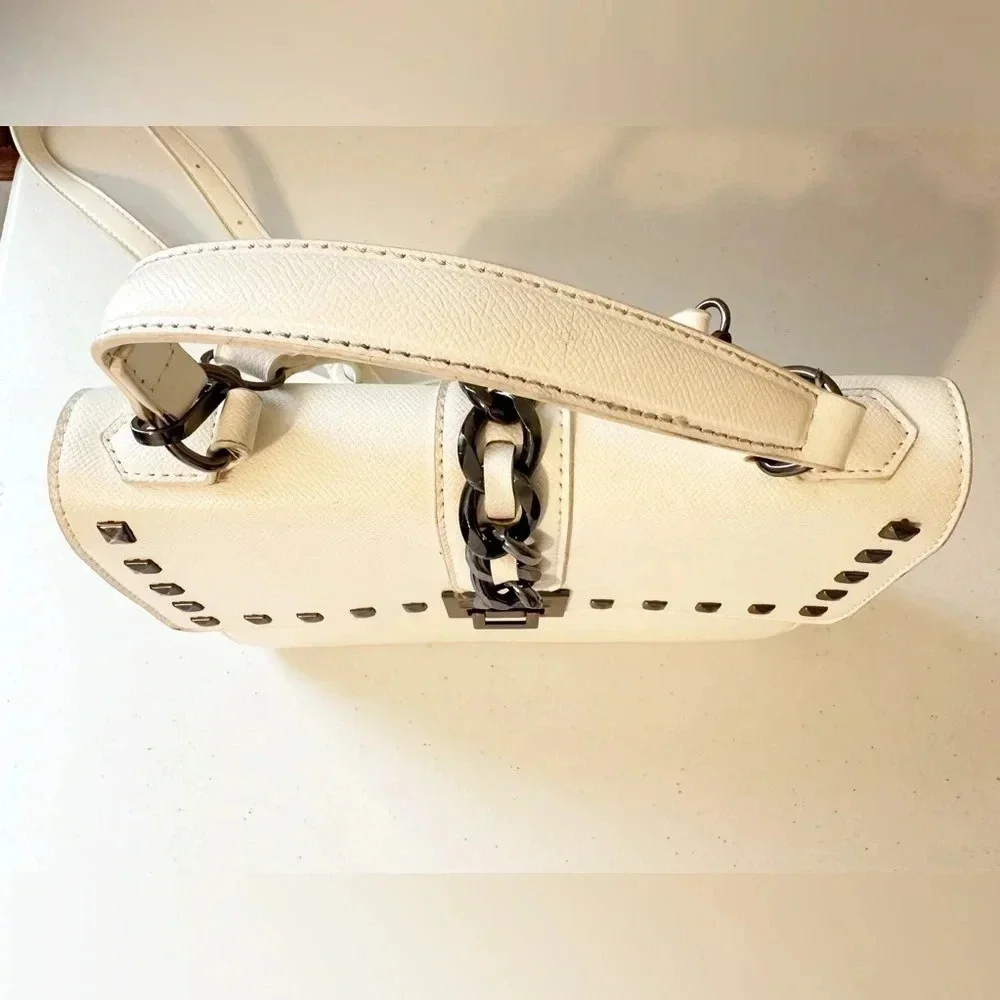 BADGLEY MISCHKA Chain Trim Two Way Shoulder Bag Crossbody Purse Strap Off White